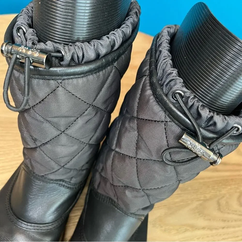 Coach Samara Black Quilted Midi Snow Boots Nylon Leather Women’s Size 6
